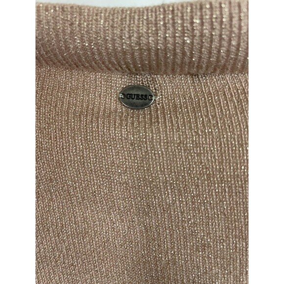 GUESS Vesper High Low Stripe Sweater Pullover Knit Top Metallic Rose Gold XS - Picture 12 of 16